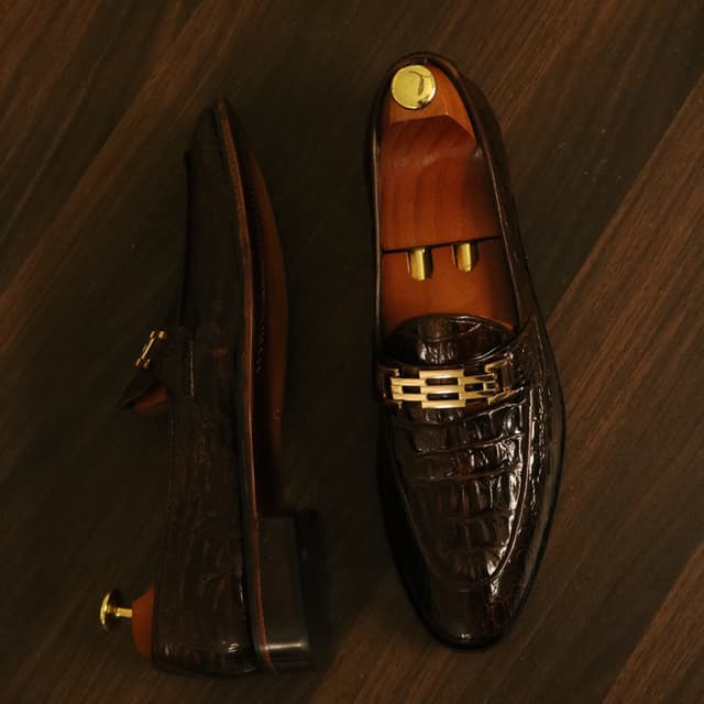 Brown patina croco D Loafers