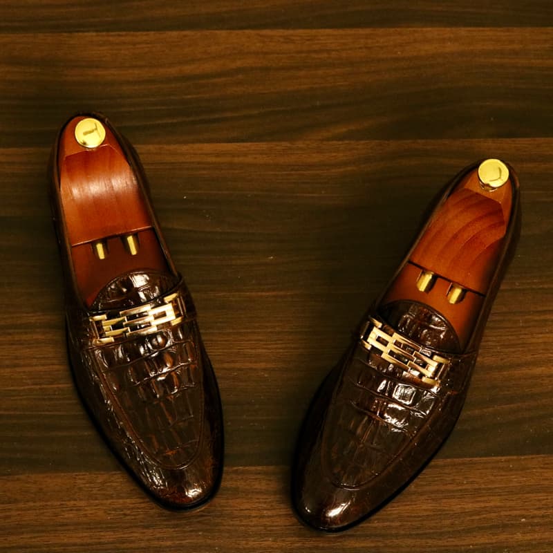 Brown patina croco D Loafers